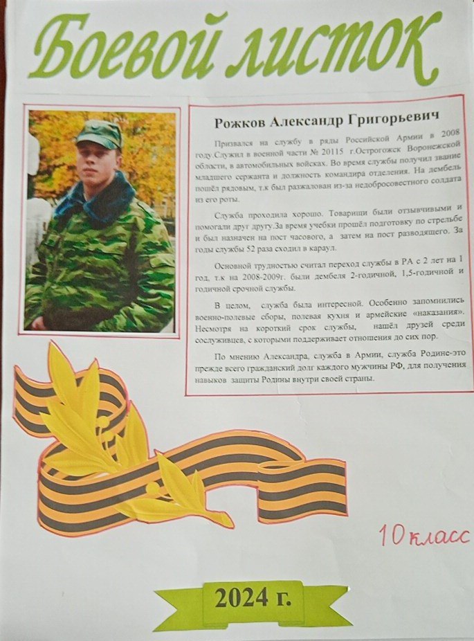 Боевой лист - Шмаковская школа.